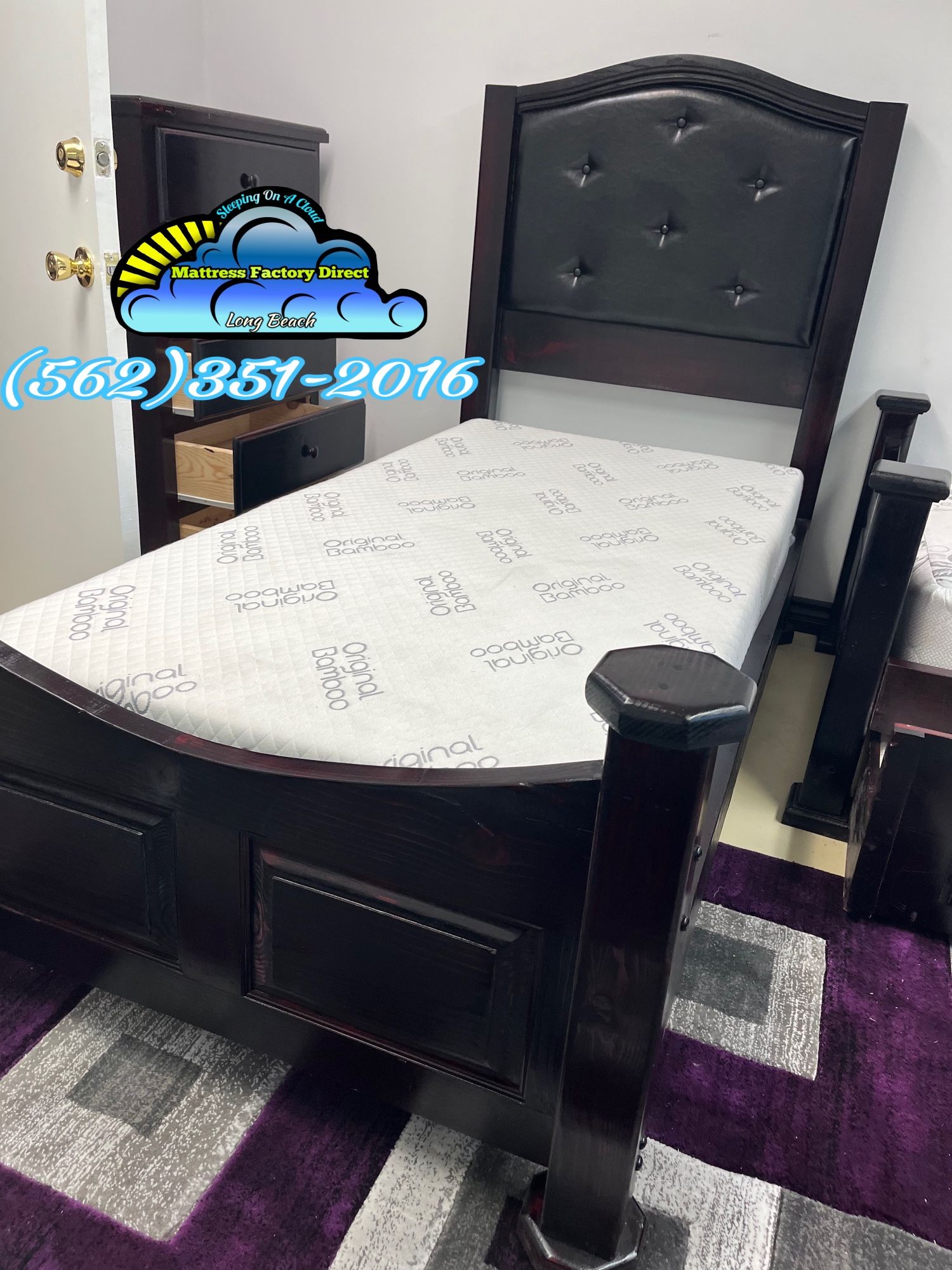 Bamboo Memory Foam Mattress And Bed Frame Twin Solid Wood for Sale in