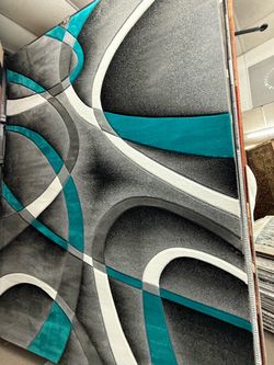 Modern Gray and Teal Abstract Area Rug
