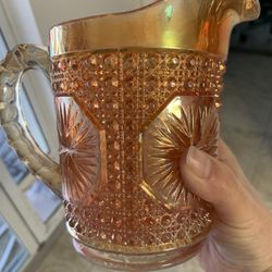 Vintage Amber Glass Pitcher Imperial Carnival Glass Marigold Star Medallion Pitcher pick up Coral Springs 33071