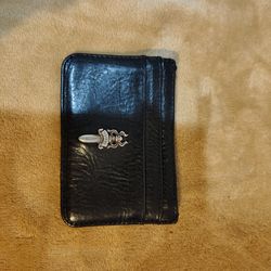 Chrome Hearts Black Leather Dagger Scroll Card Holder