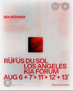 Rufus Du Sol 2 Floor Tickets Aug 13, 2026 7:30pm