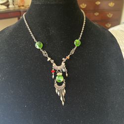 Hands Made Necklace With Green Stones 
