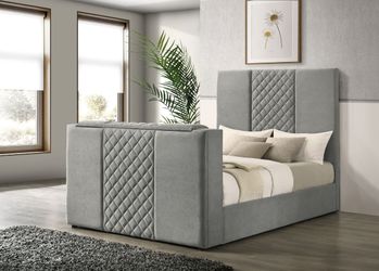 Tara Grey 61-inch Upholstered Queen Panel TV Bed
