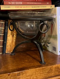 Glass Bowl and Black Metal Stand Rustic