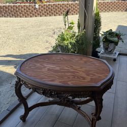 Beautiful Antique Walnut Hand Carved Oval Serving Table.