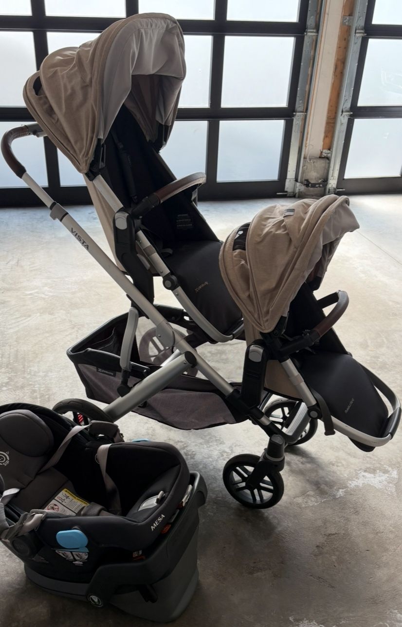 UPPAbaby Vista V2 Stroller/Convertible Single-to-Double System/Bassinet, Toddler Seat, Bug Shield, Rain Shield, and Storage Bag Included