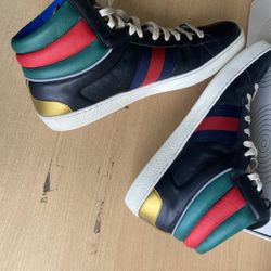 Gucci Ace Stripe High-Top Black GG Size 12 US 13 EU 46 Pre Owed Fair Condition