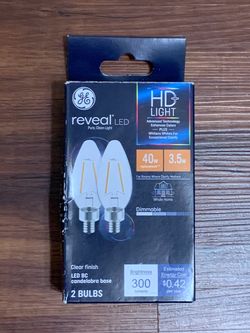 GE Reveal HD+ LED 40W Replacement Candelabra Bulbs, 2-Pack