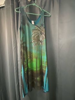 Teal Palm Tree Rhinestone Maxi Dress Size S