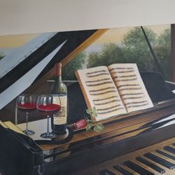 Painting Of Wine And Piano Wall Decor 