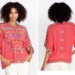 Johnny Was Xylia Blouse Women's Sz XS  Floral Tunic Top Pink