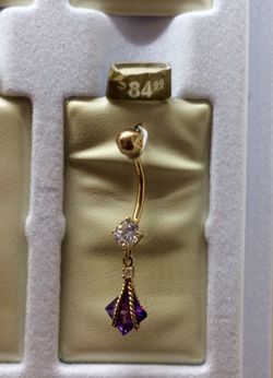 Real gold and purple stone belly piercing ring