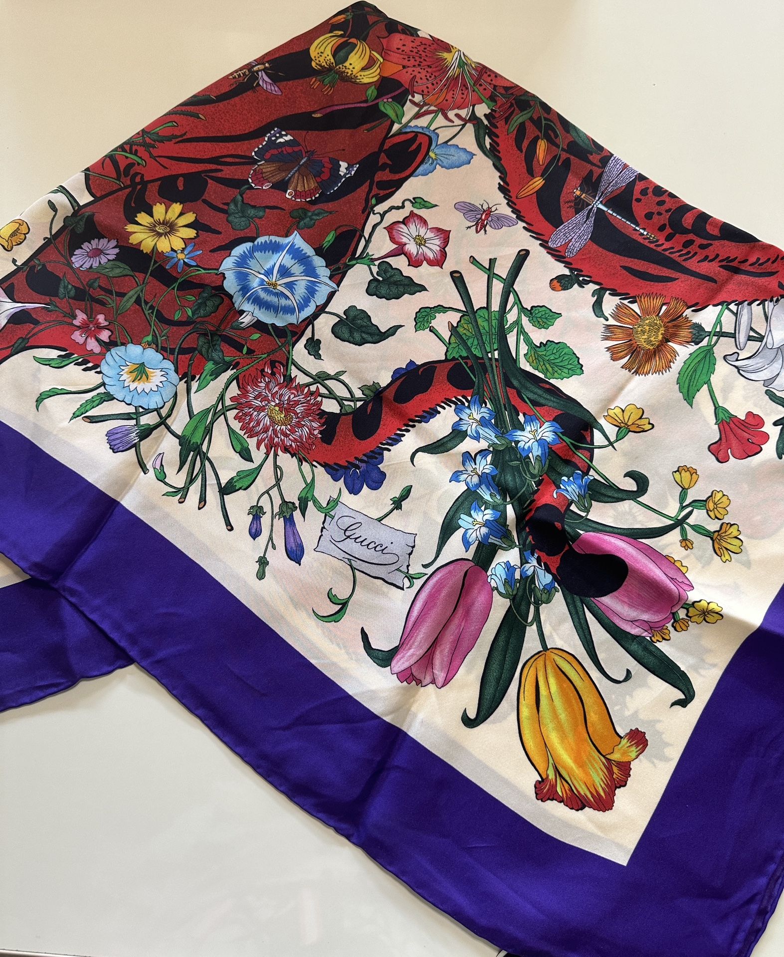 GUCCI FLORA PRINT SILK SCARF