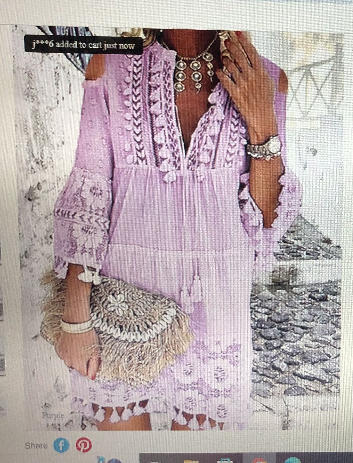 Pom-pom, Fringe & Tassle Boho Cold Shoulder Beach Dress (Dark Purple, S)