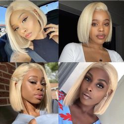 Blonde Human Hair Wig Unit Lace Lacefront Bob 12in