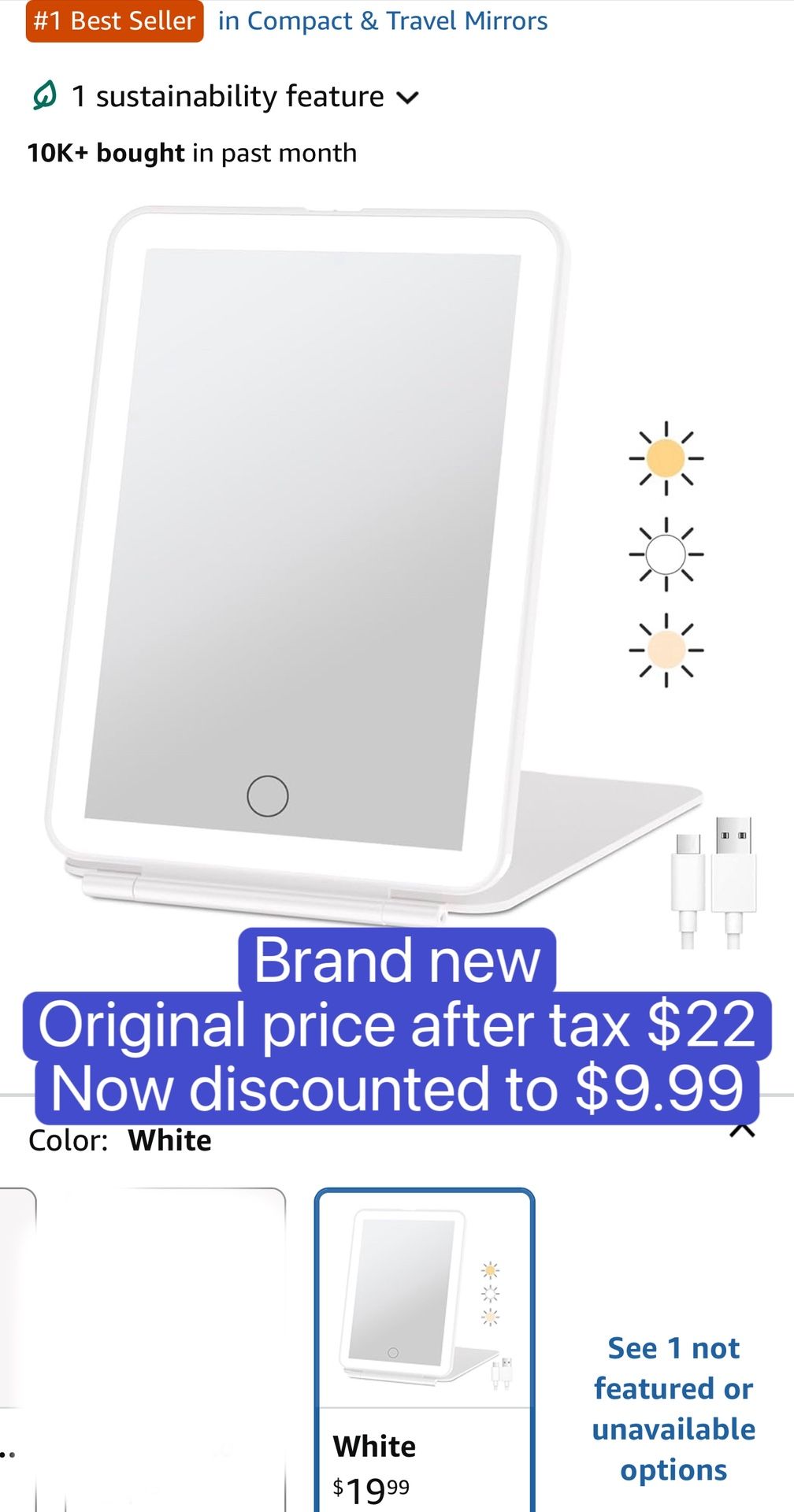 Rechargeable Travel Makeup Mirror with 72 Led Lights, Portable Lighted Beauty Mirror, 3 Color Lighting, Dimmable Touch Screen, Tabletop LED Folding Co