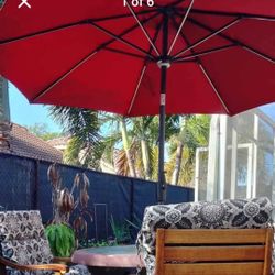 Beautiful Outdoor Furniture Set 3 Solid Wood Chairs With Cushions L Umbrella With Table Pool Deck Balcony Lawn Patio Porch Shade Seating 