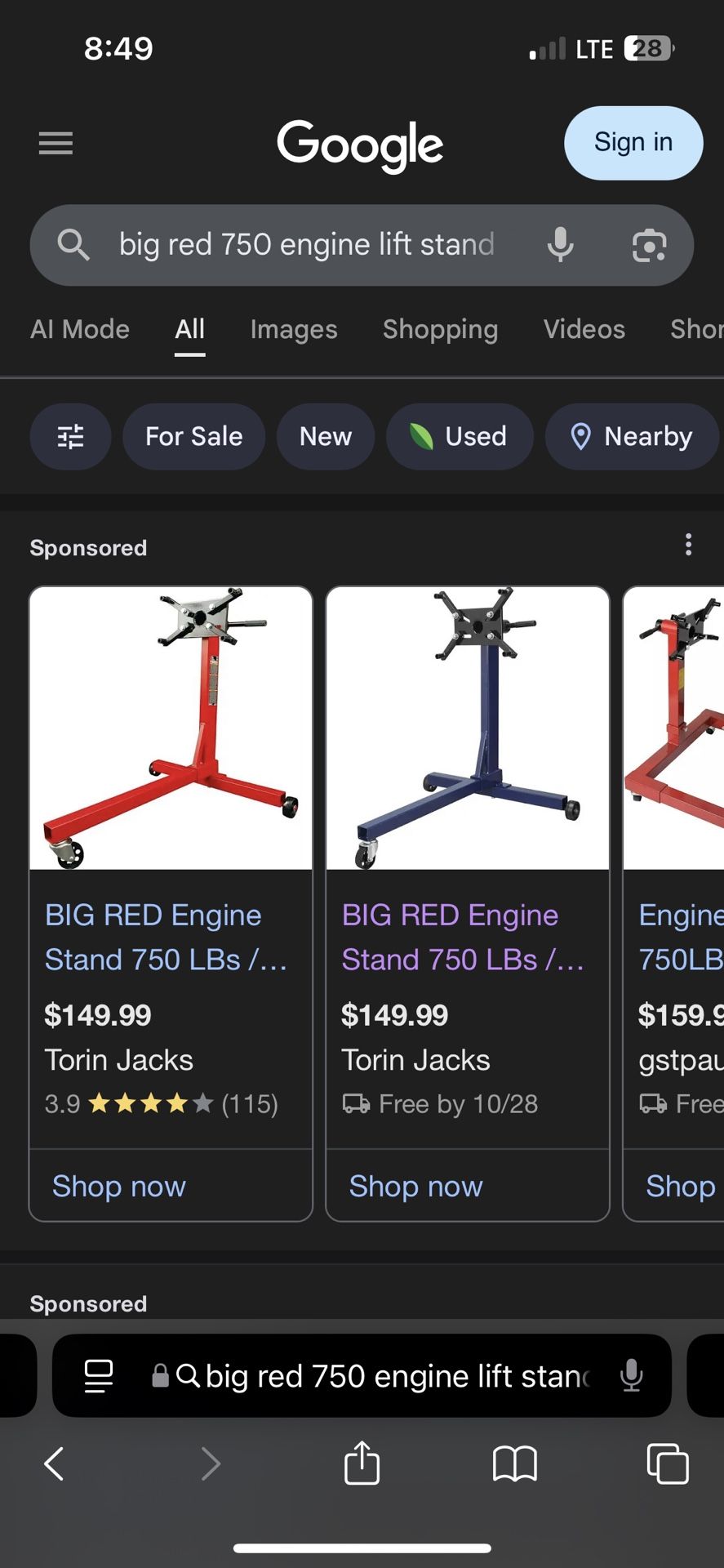Big Red 750lbs Engine Lift Stand $80