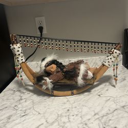 Native American Porcelain Doll Asleep in Hammock 