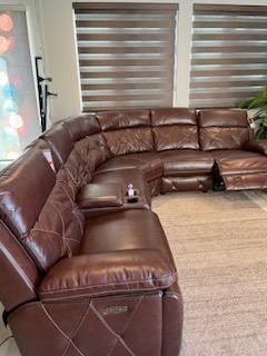 New Top Grain Real Leather 6 Pc Sectional Sofa With Three Power Recliners And Three Power Headrests