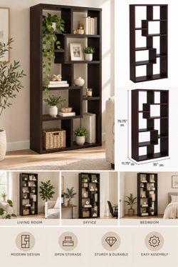 Black Asymmetric Open Bookcase Shelf