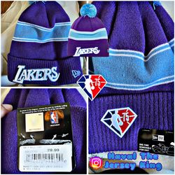 Los Angeles Lakers New Era 2021/22 City Edition - Official Cuffed Pom Knit Hat - Purple 💎