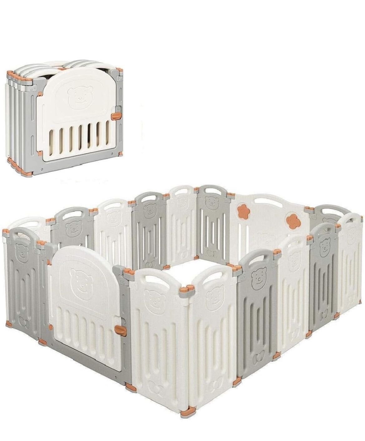 Costzon Baby Playpen, 16-Panel Foldable Baby Fence w/Locking Gate, Non-Slip Rubber Bases, Adjustable Shape, Portable Baby Play Yards Design for Indoor