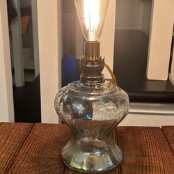 Vintage farmhouse iridescent mini glass oil lamp conversion