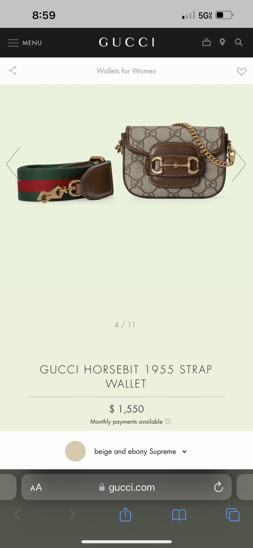 Gucci Horsebit 1955 strap wallet in beige and ebony Supreme