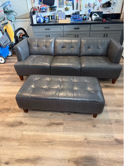 Italian Leather Sofa and Ottoman – Gray