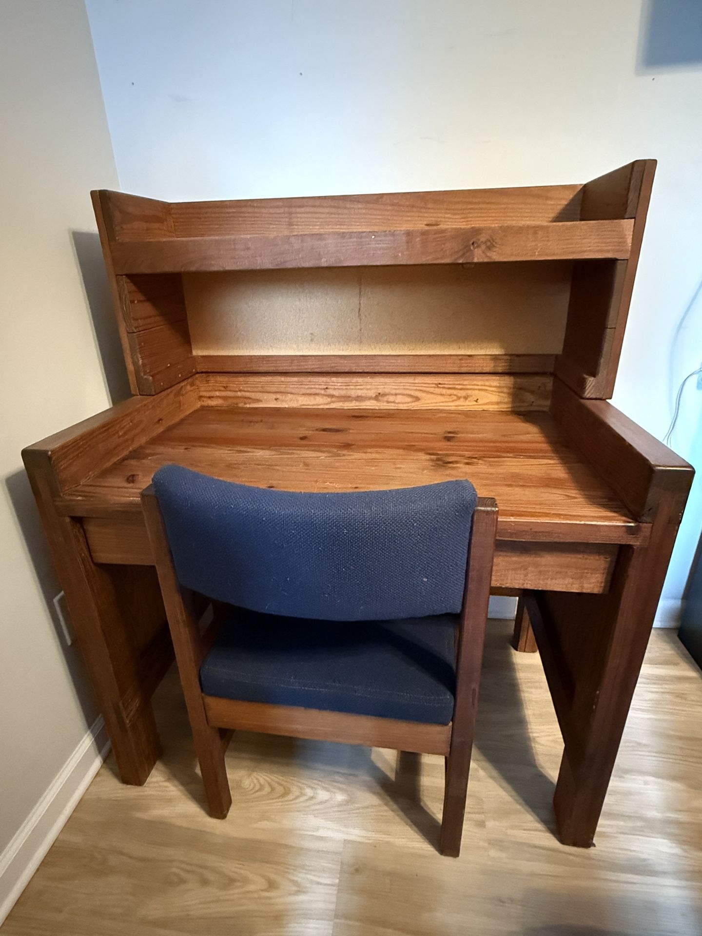 Solid Wood Desk with Corkboard Hutch, (2) Drawers and Chair