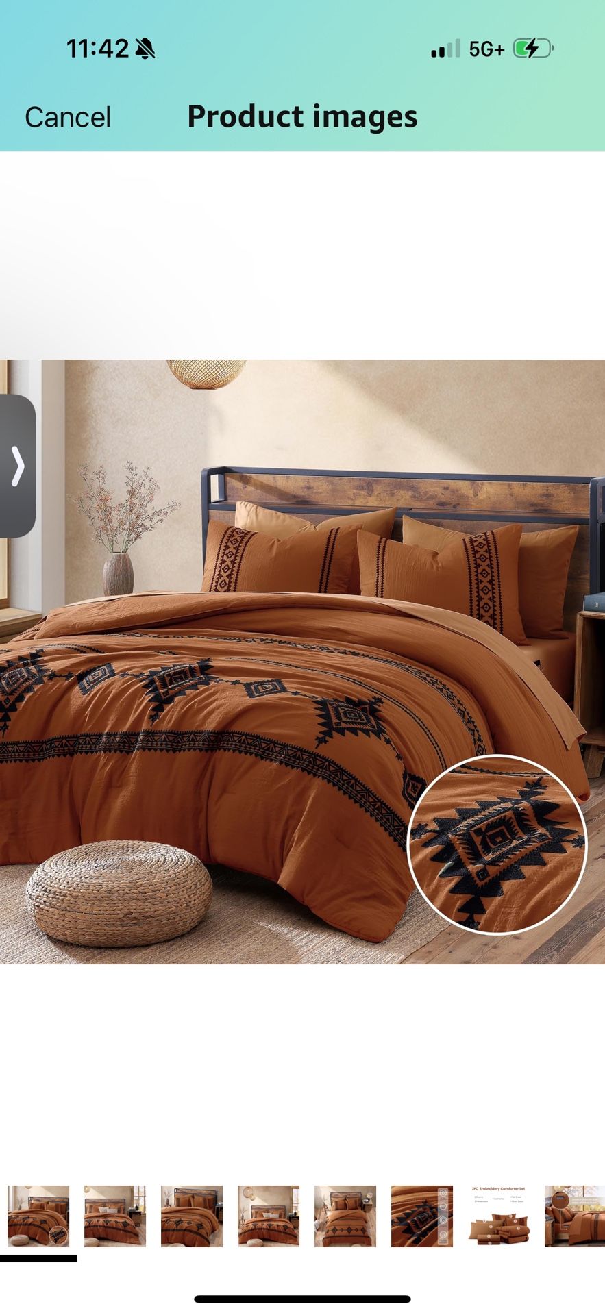 MAIREVE Burnt Orange Embroidery Comforter Set King Size - 7 Pieces, Farmhouse Western Bedding Sets All Season, Boho Bed in A Bag King with Sheets, Com