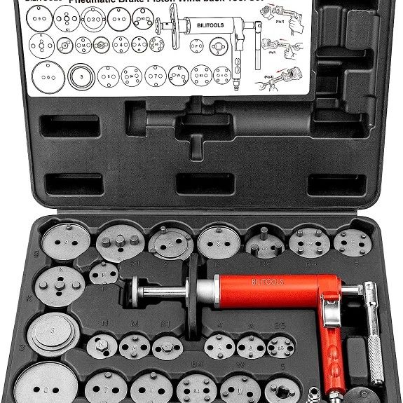 BILITOOLS Pneumatic Brake Caliper Tool, 24-Piece Disc Brake Piston