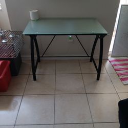 Black Metal and Frosted Glass Desk