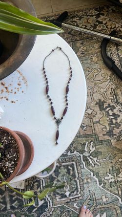 Oxidized Sterling silver And Garnet Colored Crystal