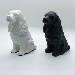 Pair of Vintage Porcelain Bookends in Black and White - English Springer dog Cocker spaniel figurine