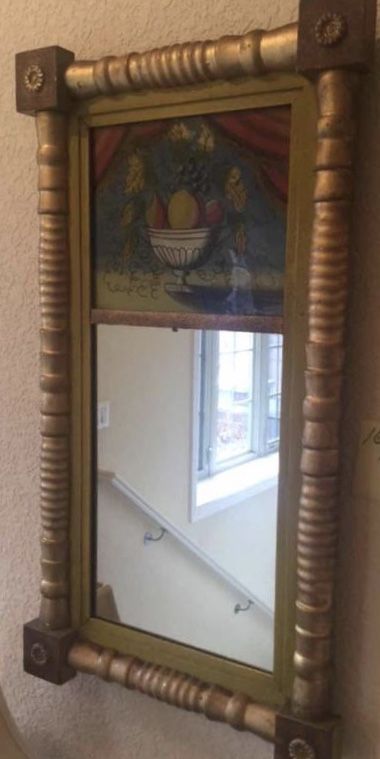 Antique Split Baluster Trumeau Mirror with Reverse Painted Panel