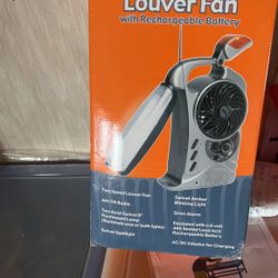 Louver Fan Multifunctional 2 Speed AM/FM Radio 2 Axial Swivel 9” Fluorescent Lamp 