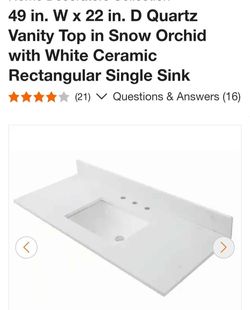 Home Decorators Collection
49 in. W x 22 in. D Quartz Vanity Top in Snow Orchid with White Ceramic Rectangular Single Sink