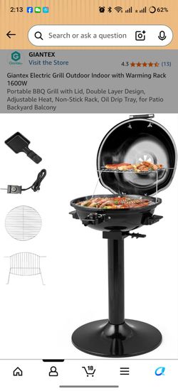 Giantex Electric Grill Outdoor Indoor with Warming Rack 1600W
Portable BBQ Grill with Lid, Double Layer Design, Adjustable Heat, Non-Stick Rack, Oil D