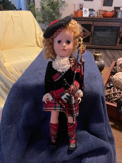 Vintage Scottish Highlander Doll with Bagpipes & Tartan Kilt