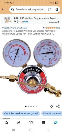 Acetylene Regulator Welding Gas Welder Acetylene Welding Gas Gauge for Torch Cutting Kits CGA 510
BOX IS DAMAGED BUT ITEM IS NEW 
Please check the ite