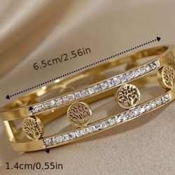 New Hollowed Out Tree Of Life Style 18K Gold-plated Stainless Steel Bracelet,