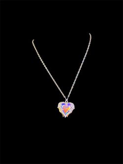 Vintage AB Rhinestone Heart Pendant Necklace chain 18” inches long