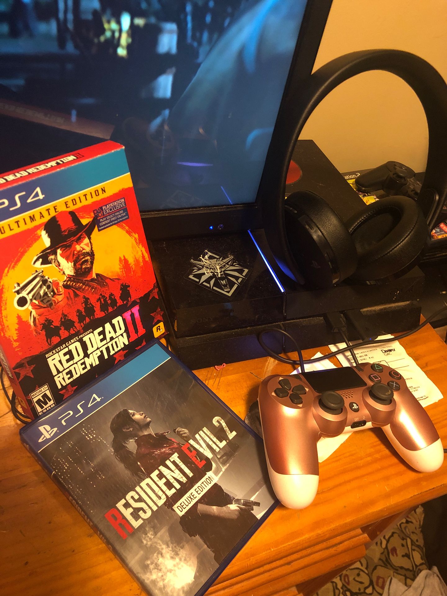 PS4 (PlayStation 4) (Price Negotiable) + Controller + Headset + Cables