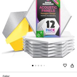 Sonic Acoustics Self-Adhesive 12 Pack White Hexagon Acoustic Panels, 14" X 12" X 0.4" High Density Sound Absorbing Panels Sound Proof Insulation Bevel