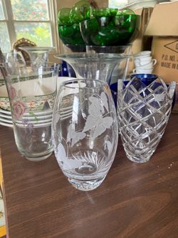 Etched Glass Butterfly Vase +more