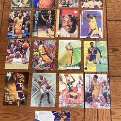 17 card lot Kobe Bryant 1996 Rookie cards from m Flair Row 2 Ultra Finest SP, Hot Numbers, Stadium Club, Topps Chrome the Move, and more