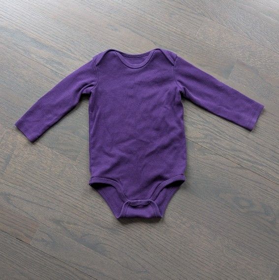 Primary Unisex Long Sleeve Bodysuit 100% Cotton, Purple, 12-18 Months