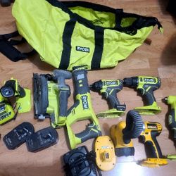 Ryobi 18V One+ 6-Piece Tool + Batteries/Charger/Bag & DeWalt 18V Impact + mixed Ratchets 